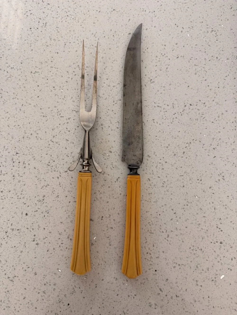 E.C.SIMMONS KEEN CUTTER early 1900's Celluloid Handled Carving Knife&Fork Set